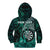 Personalised New Zealand Darts Kid Hoodie Maori Koru Dartboard Turquoise Flame