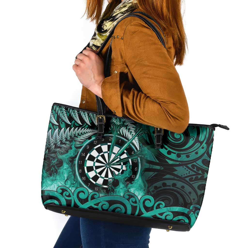 New Zealand Darts Leather Tote Bag Maori Koru Dartboard Turquoise Flame LT05 Turquoise - Polynesian Pride