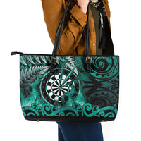 New Zealand Darts Leather Tote Bag Maori Koru Dartboard Turquoise Flame LT05 - Polynesian Pride