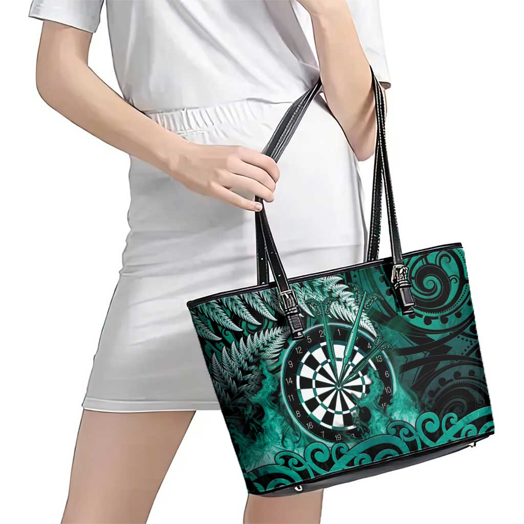 New Zealand Darts Leather Tote Bag Maori Koru Dartboard Turquoise Flame LT05 - Polynesian Pride