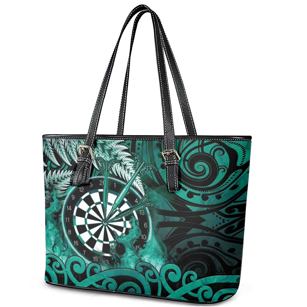 New Zealand Darts Leather Tote Bag Maori Koru Dartboard Turquoise Flame LT05 - Polynesian Pride