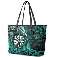 New Zealand Darts Leather Tote Bag Maori Koru Dartboard Turquoise Flame LT05 - Polynesian Pride
