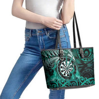 New Zealand Darts Leather Tote Bag Maori Koru Dartboard Turquoise Flame LT05 - Polynesian Pride