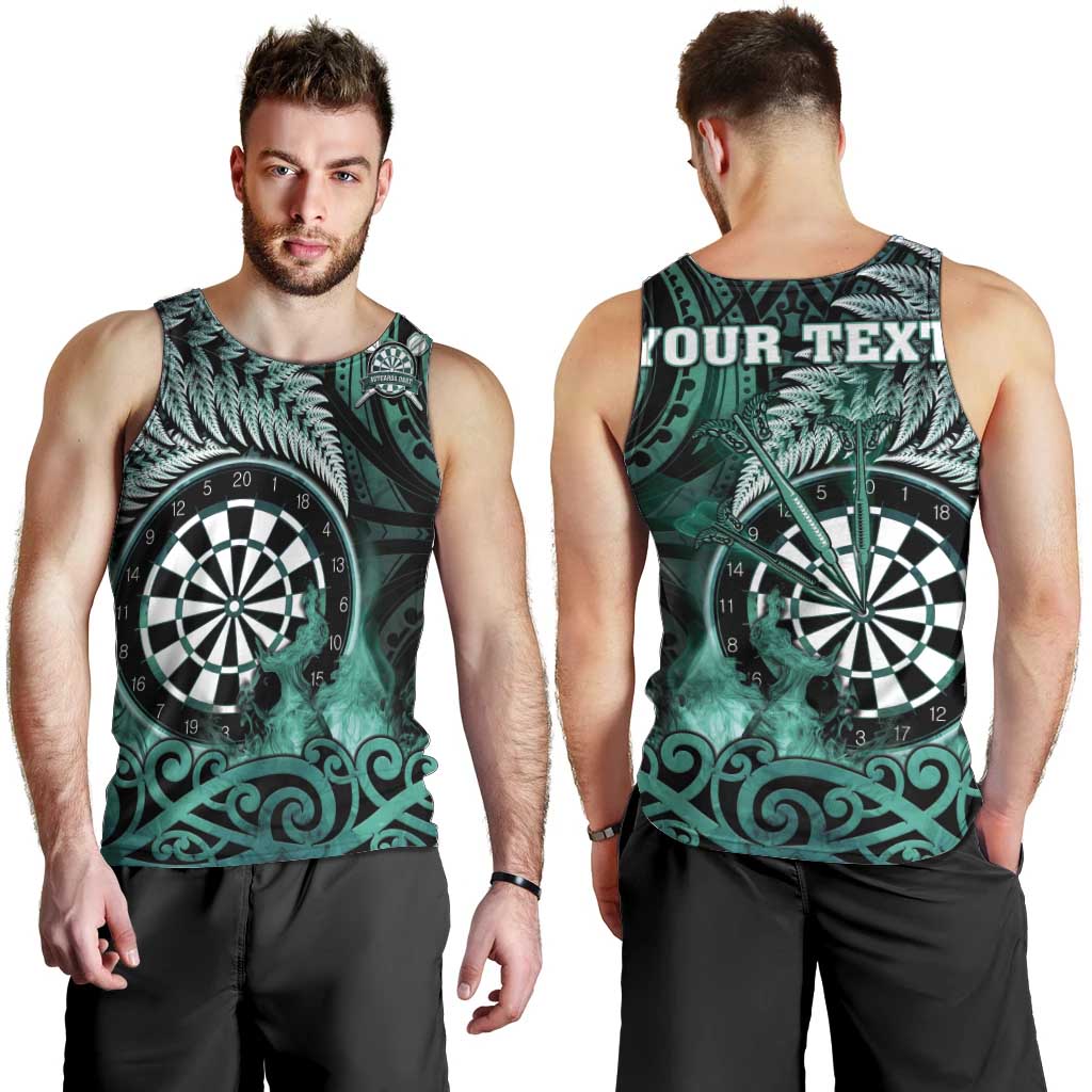 Personalised New Zealand Darts Men Tank Top Maori Koru Dartboard Turquoise Flame