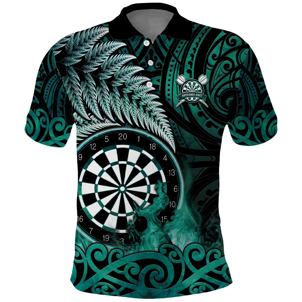 Personalised New Zealand Darts Polo Shirt Maori Koru Dartboard Turquoise Flame LT05 Turquoise - Polynesian Pride