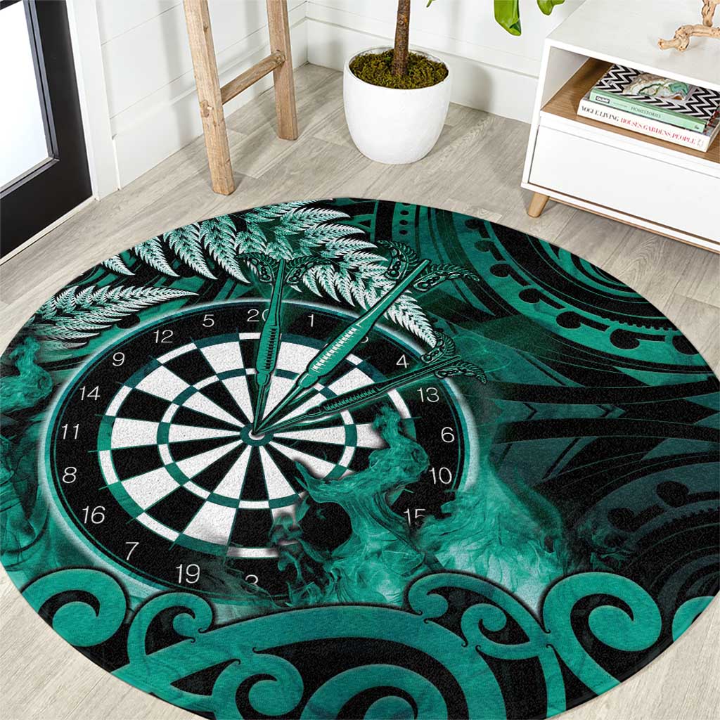 New Zealand Darts Round Carpet Maori Koru Dartboard Turquoise Flame
