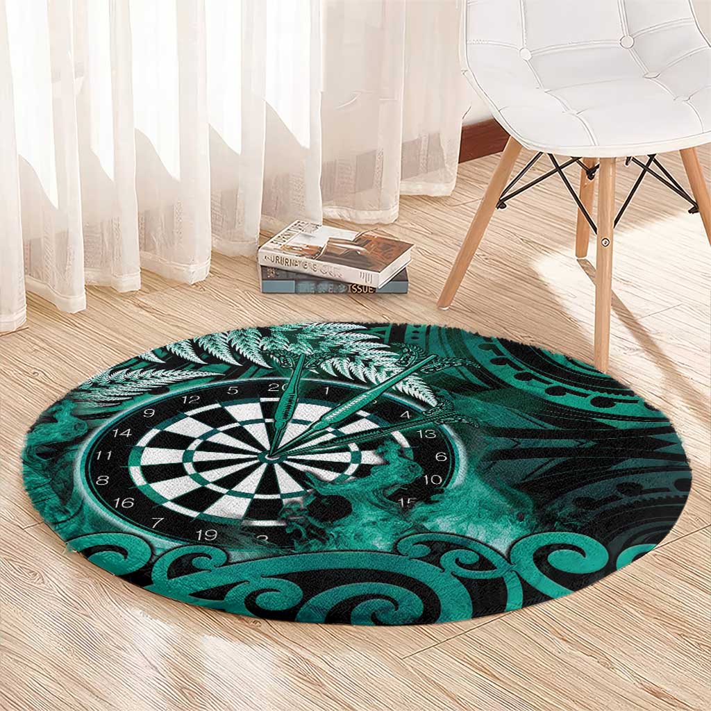 New Zealand Darts Round Carpet Maori Koru Dartboard Turquoise Flame