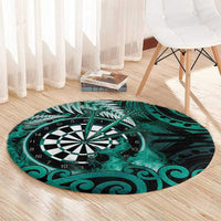 New Zealand Darts Round Carpet Maori Koru Dartboard Turquoise Flame