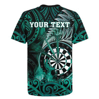 Personalised New Zealand Darts Rugby Jersey Maori Koru Dartboard Turquoise Flame