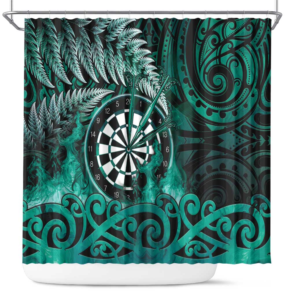 New Zealand Darts Shower Curtain Maori Koru Dartboard Turquoise Flame LT05 Turquoise - Polynesian Pride