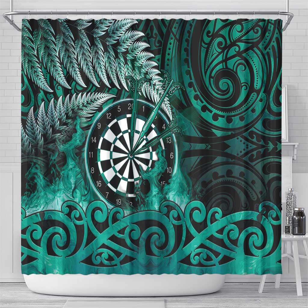 New Zealand Darts Shower Curtain Maori Koru Dartboard Turquoise Flame LT05 - Polynesian Pride