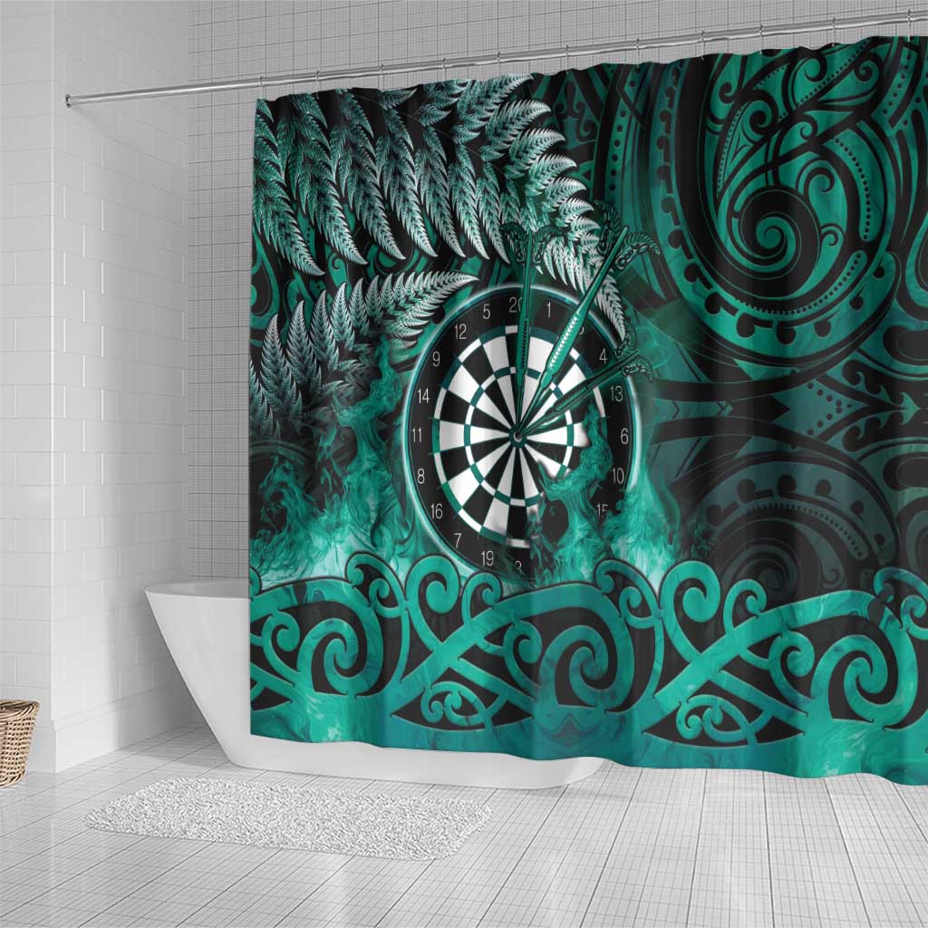 New Zealand Darts Shower Curtain Maori Koru Dartboard Turquoise Flame LT05 - Polynesian Pride