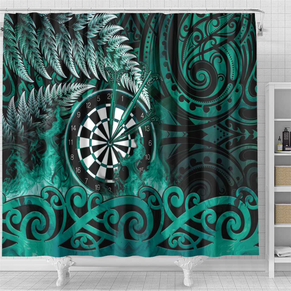 New Zealand Darts Shower Curtain Maori Koru Dartboard Turquoise Flame LT05 - Polynesian Pride