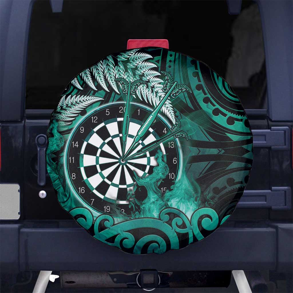 New Zealand Darts Spare Tire Cover Maori Koru Dartboard Turquoise Flame LT05 No hole Turquoise - Polynesian Pride