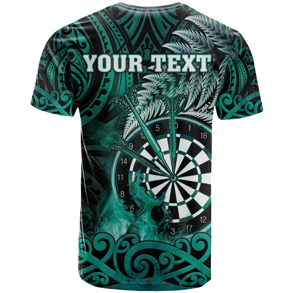 Personalised New Zealand Darts T Shirt Maori Koru Dartboard Turquoise Flame LT05 - Polynesian Pride