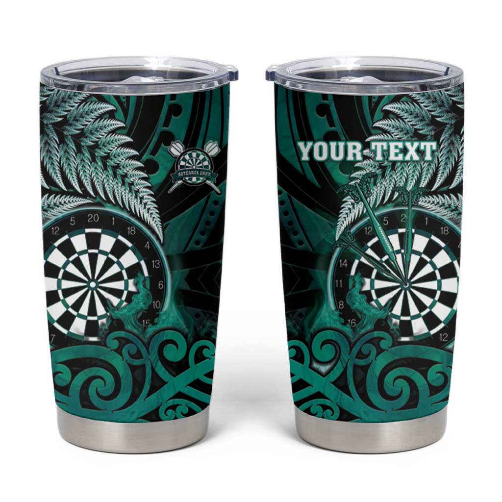 Personalised New Zealand Darts Tumbler Cup Maori Koru Dartboard Turquoise Flame