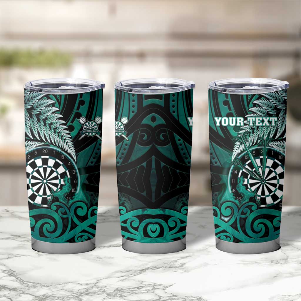 Personalised New Zealand Darts Tumbler Cup Maori Koru Dartboard Turquoise Flame