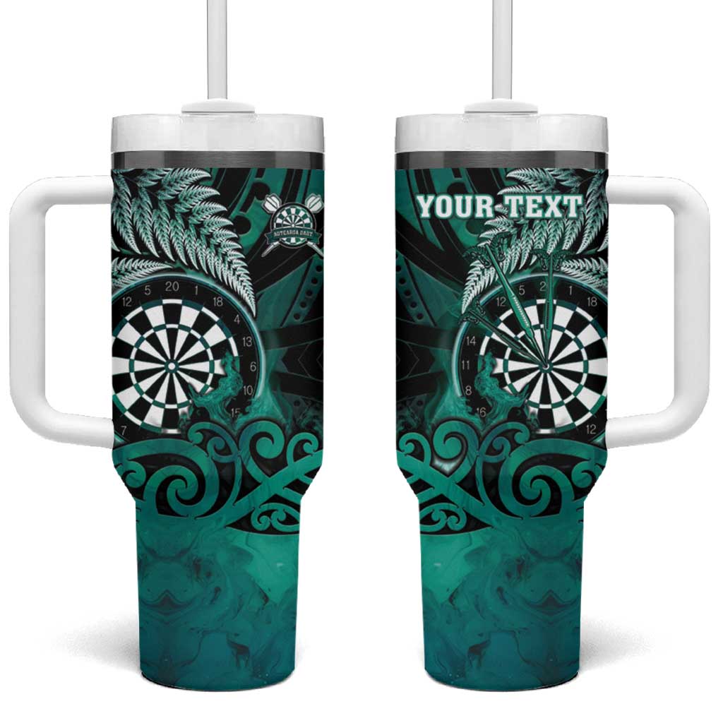 Personalised New Zealand Darts Tumbler With Handle Maori Koru Dartboard Turquoise Flame