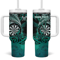 Personalised New Zealand Darts Tumbler With Handle Maori Koru Dartboard Turquoise Flame
