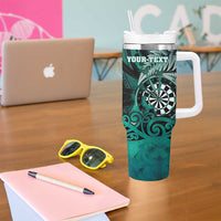 Personalised New Zealand Darts Tumbler With Handle Maori Koru Dartboard Turquoise Flame