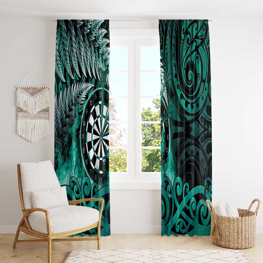 New Zealand Darts Window Curtain Maori Koru Dartboard Turquoise Flame