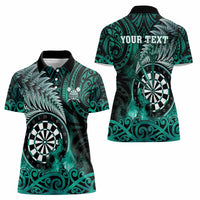 Personalised New Zealand Darts Women Polo Shirt Maori Koru Dartboard Turquoise Flame