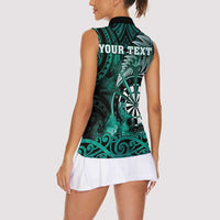 Personalised New Zealand Darts Women Sleeveless Polo Shirt Maori Koru Dartboard Turquoise Flame