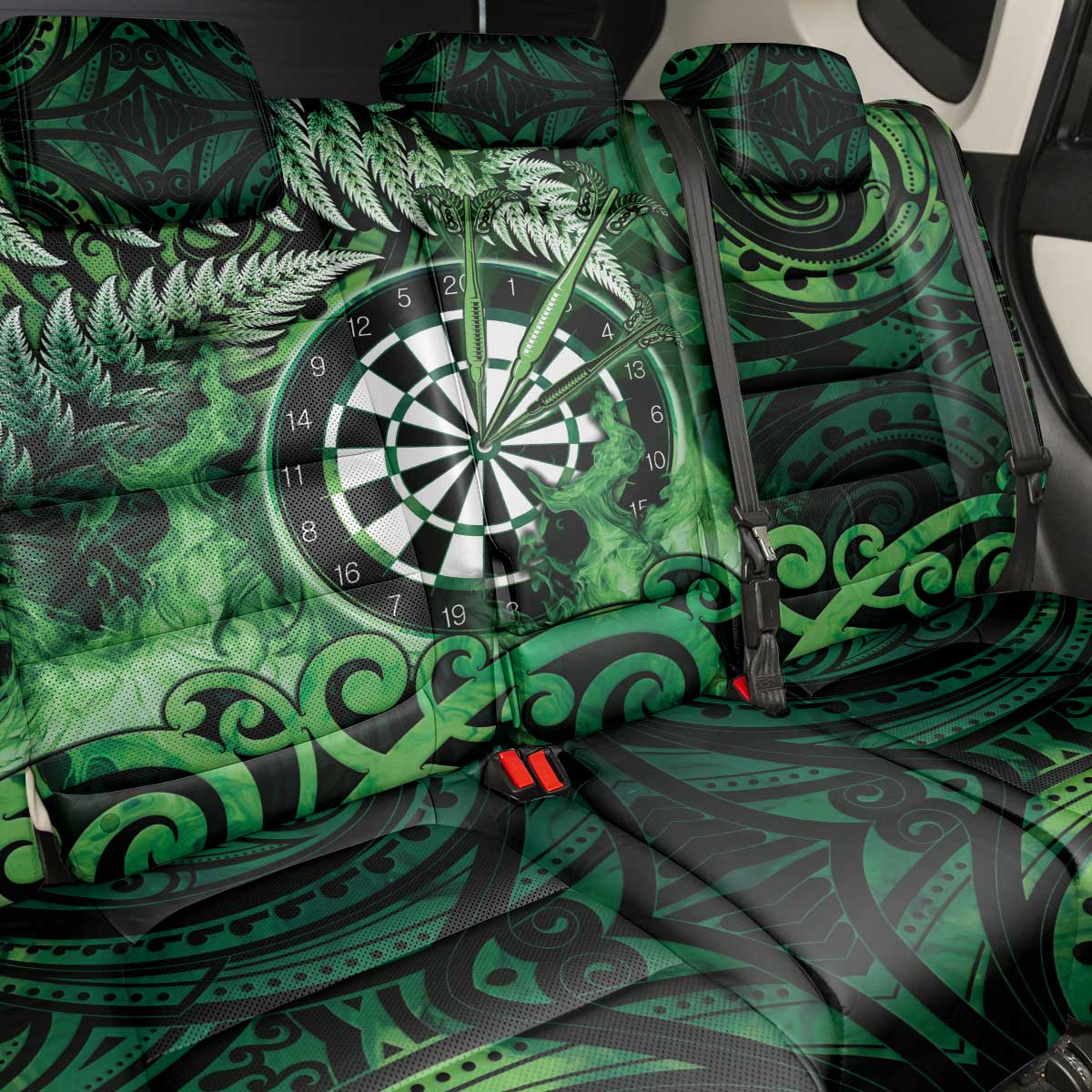 New Zealand Darts Back Car Seat Cover Maori Koru Dartboard Green Flame