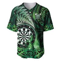 Personalised New Zealand Darts Baseball Jersey Maori Koru Dartboard Green Flame LT05 Green - Polynesian Pride