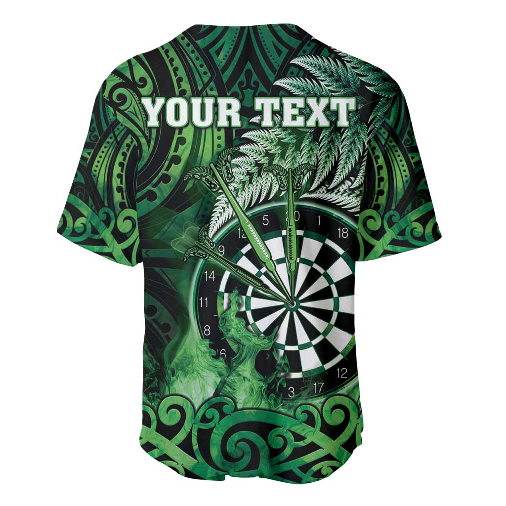 Personalised New Zealand Darts Baseball Jersey Maori Koru Dartboard Green Flame LT05 - Polynesian Pride