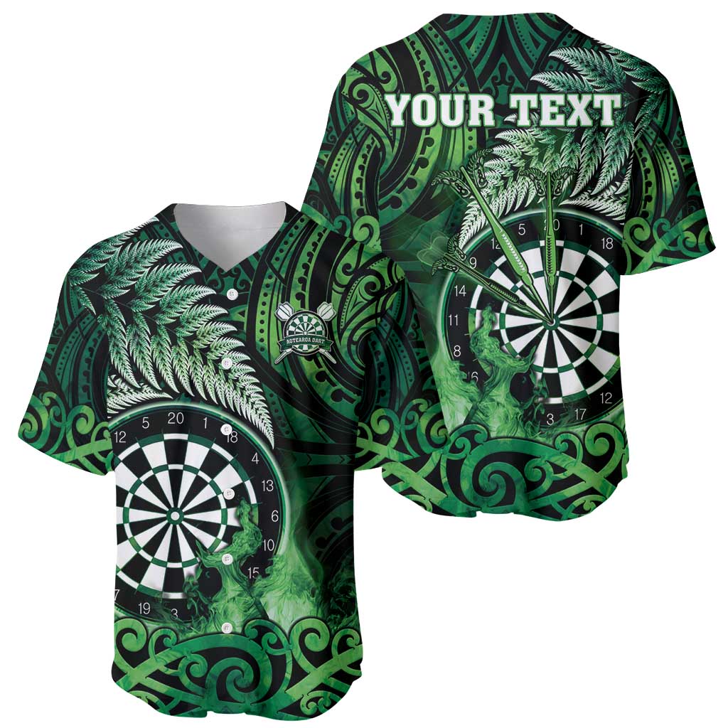 Personalised New Zealand Darts Baseball Jersey Maori Koru Dartboard Green Flame LT05 - Polynesian Pride