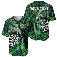 Personalised New Zealand Darts Baseball Jersey Maori Koru Dartboard Green Flame LT05 - Polynesian Pride