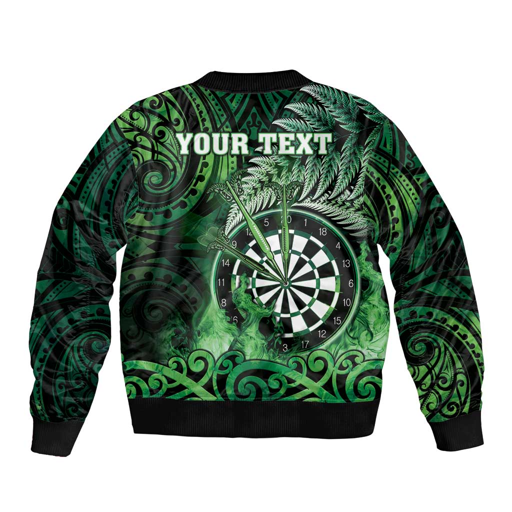 Personalised New Zealand Darts Bomber Jacket Maori Koru Dartboard Green Flame