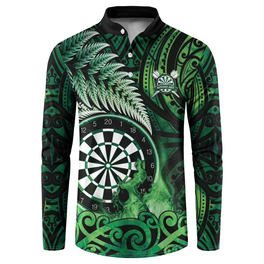 Personalised New Zealand Darts Button Sweatshirt Maori Koru Dartboard Green Flame