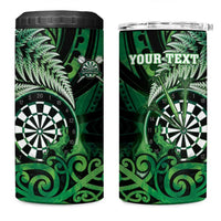 Personalised New Zealand Darts 4 in 1 Can Cooler Tumbler Maori Koru Dartboard Green Flame