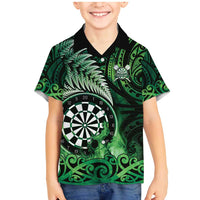 Personalised New Zealand Darts Family Matching Mermaid Dress and Hawaiian Shirt Maori Koru Dartboard Green Flame