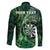 Personalised New Zealand Darts Family Matching Off The Shoulder Long Sleeve Dress and Hawaiian Shirt Maori Koru Dartboard Green Flame