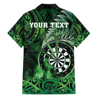 Personalised New Zealand Darts Family Matching Off Shoulder Maxi Dress and Hawaiian Shirt Maori Koru Dartboard Green Flame LT05 - Polynesian Pride