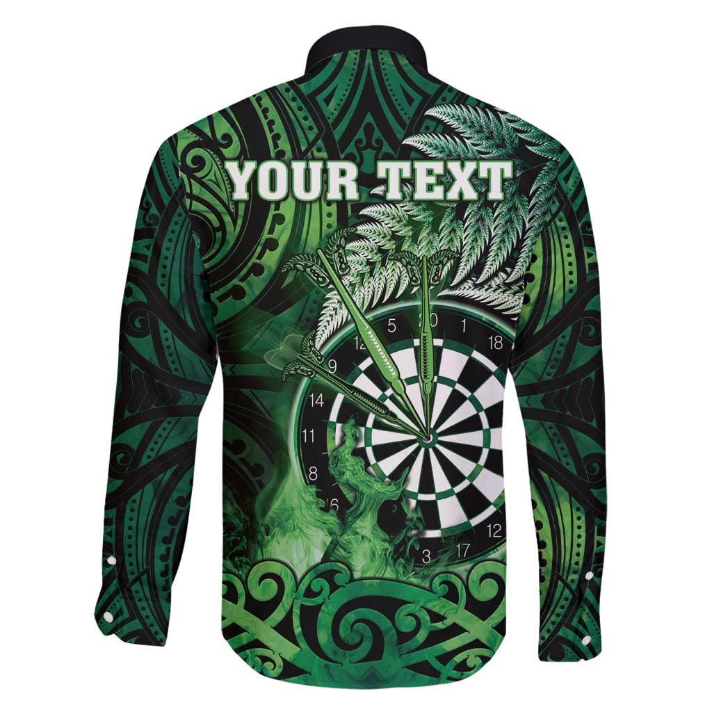 Personalised New Zealand Darts Family Matching Off Shoulder Maxi Dress and Hawaiian Shirt Maori Koru Dartboard Green Flame LT05 - Polynesian Pride