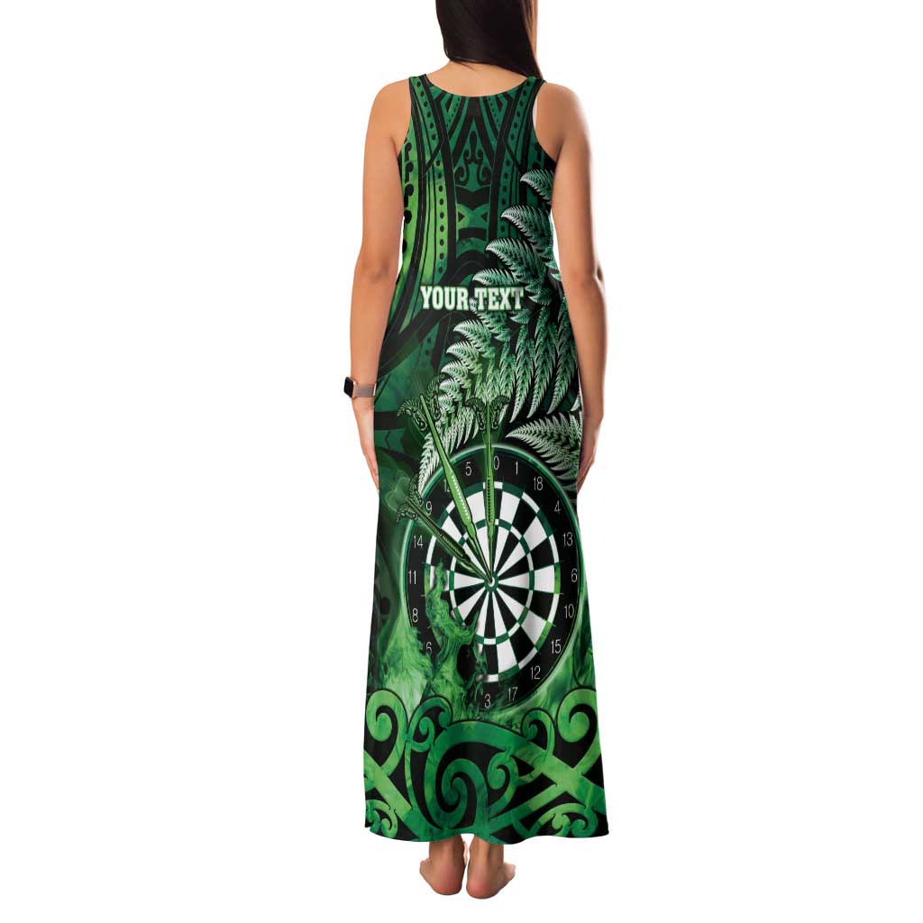 Personalised New Zealand Darts Family Matching Tank Maxi Dress and Hawaiian Shirt Maori Koru Dartboard Green Flame