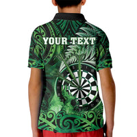 Personalised New Zealand Darts Kid Polo Shirt Maori Koru Dartboard Green Flame