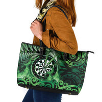 New Zealand Darts Leather Tote Bag Maori Koru Dartboard Green Flame LT05 Green - Polynesian Pride