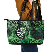 New Zealand Darts Leather Tote Bag Maori Koru Dartboard Green Flame LT05 - Polynesian Pride