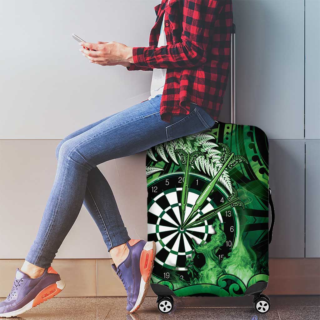 New Zealand Darts Luggage Cover Maori Koru Dartboard Green Flame