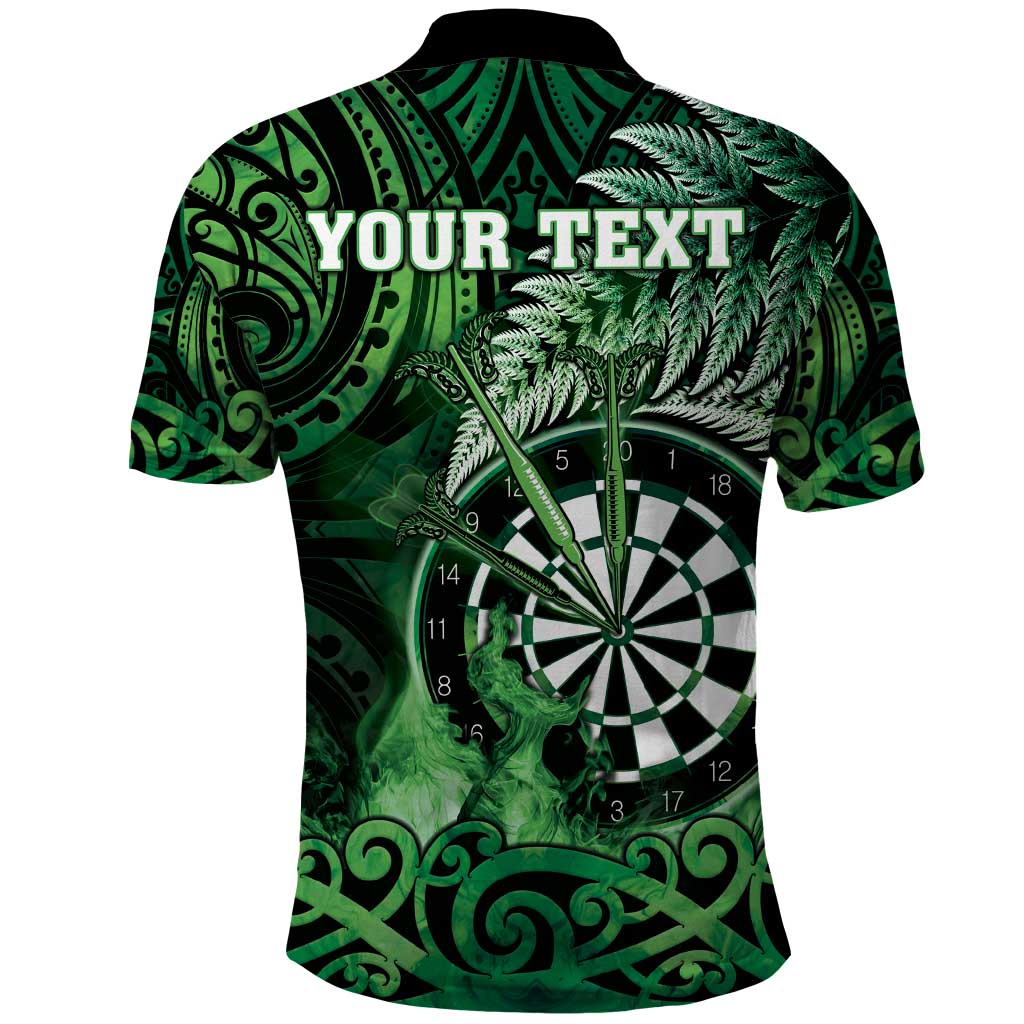 Personalised New Zealand Darts Polo Shirt Maori Koru Dartboard Green Flame