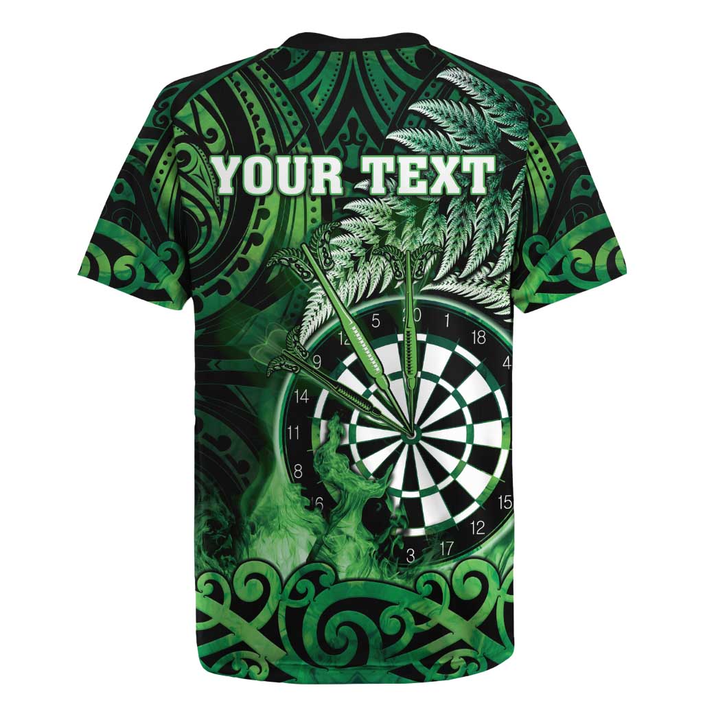Personalised New Zealand Darts Rugby Jersey Maori Koru Dartboard Green Flame