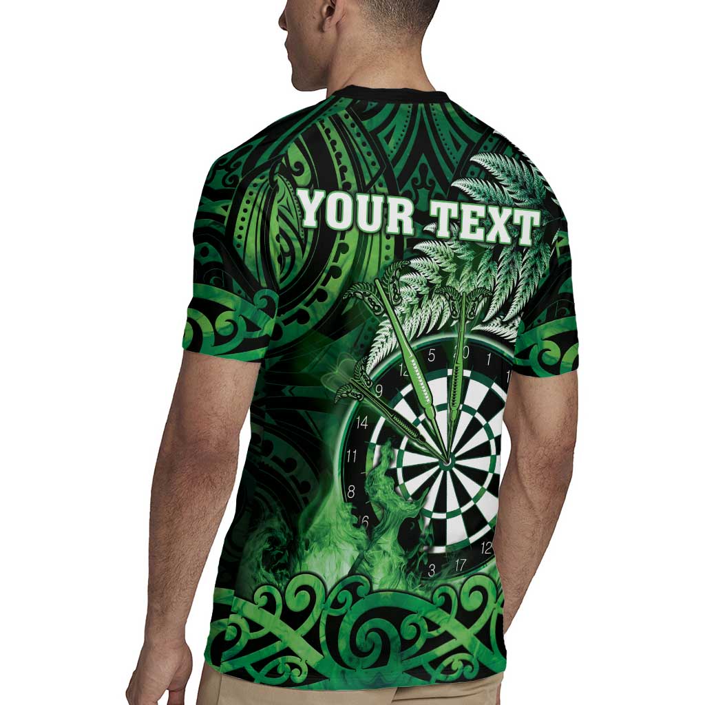 Personalised New Zealand Darts Rugby Jersey Maori Koru Dartboard Green Flame