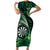 Personalised New Zealand Darts Short Sleeve Bodycon Dress Maori Koru Dartboard Green Flame