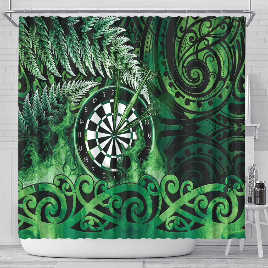 New Zealand Darts Shower Curtain Maori Koru Dartboard Green Flame LT05 - Polynesian Pride