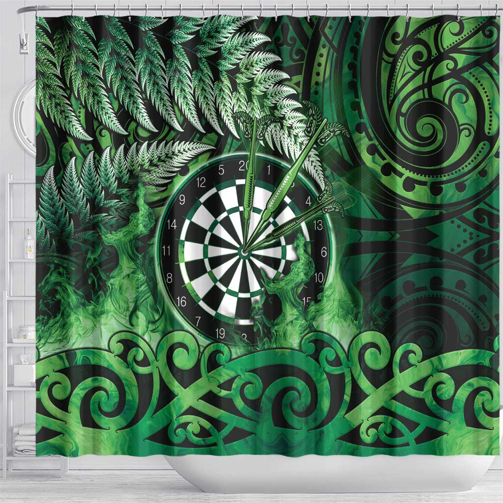 New Zealand Darts Shower Curtain Maori Koru Dartboard Green Flame LT05 - Polynesian Pride